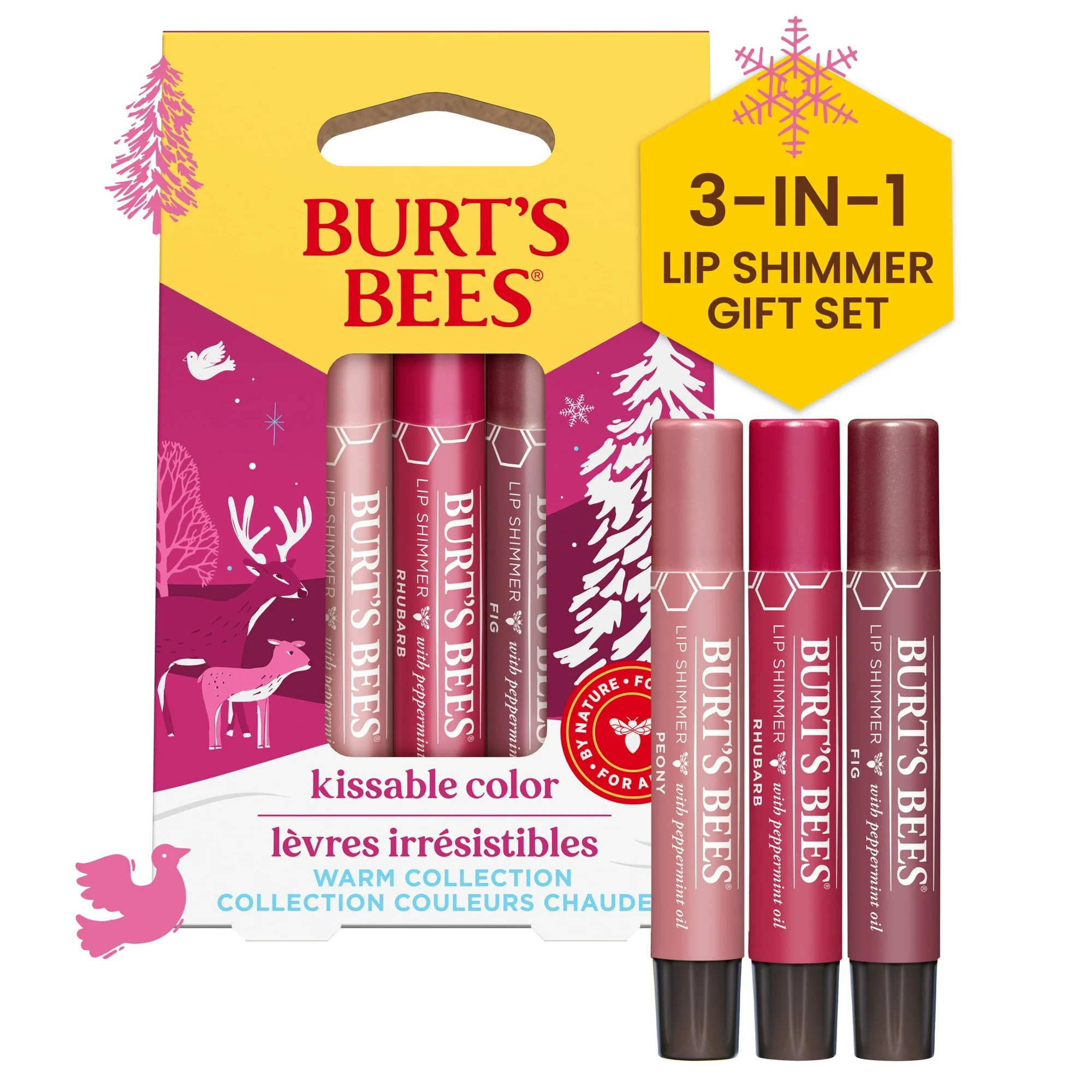 Burt's Bees Kissable Color Lip Shimmer Holiday Gift Set, Warm Collection, 3 Tubes | Walmart (US)