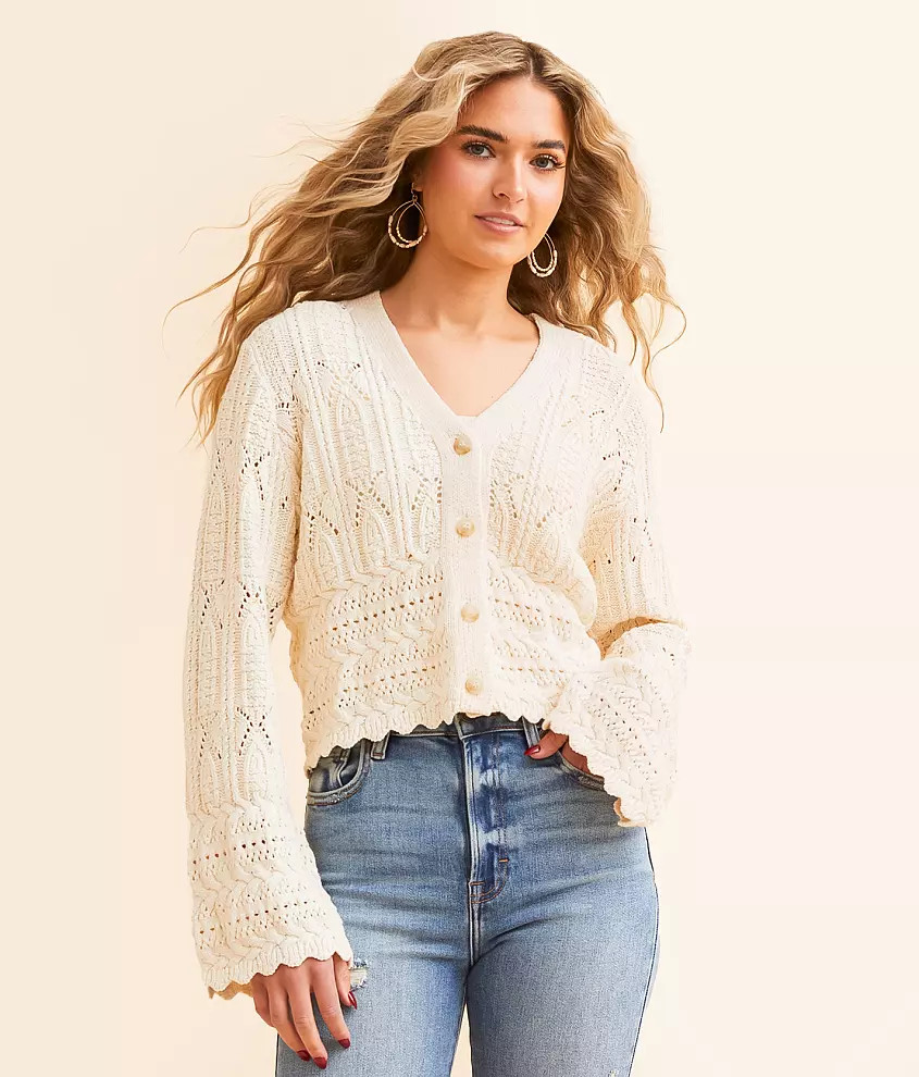 Pointelle Cropped Cardigan Sweater | Buckle