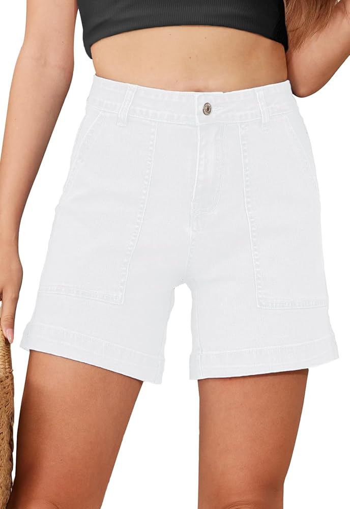Metietila Women's Summer Stretch Jean Shorts with Pockets Casual High Waisted Denim Shorts | Amazon (US)