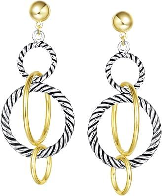 UNY Dangle Earring Designer Brand Inspired Jewelry Multi Hoops Twisted Cable Wire 2 Tone Christma... | Amazon (US)