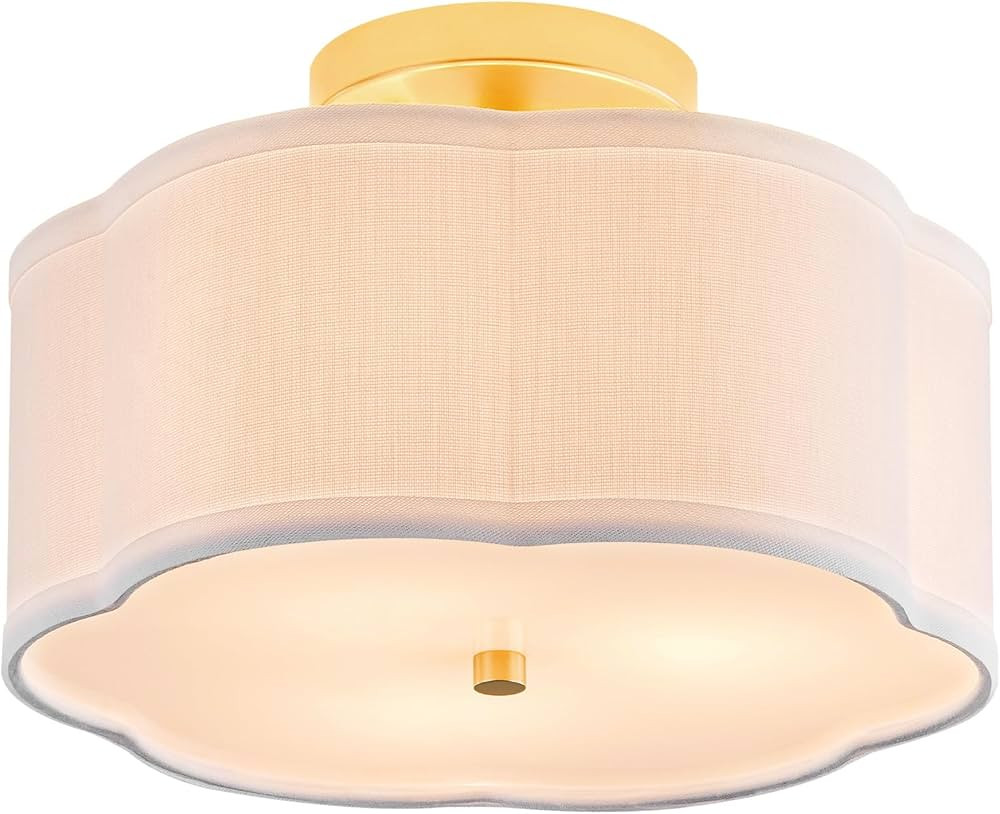 Modern 3-Light Flush Mount Ceiling Light Fixtures,12 Inch Gold Ceiling Lamp with White Fabric Lin... | Amazon (US)