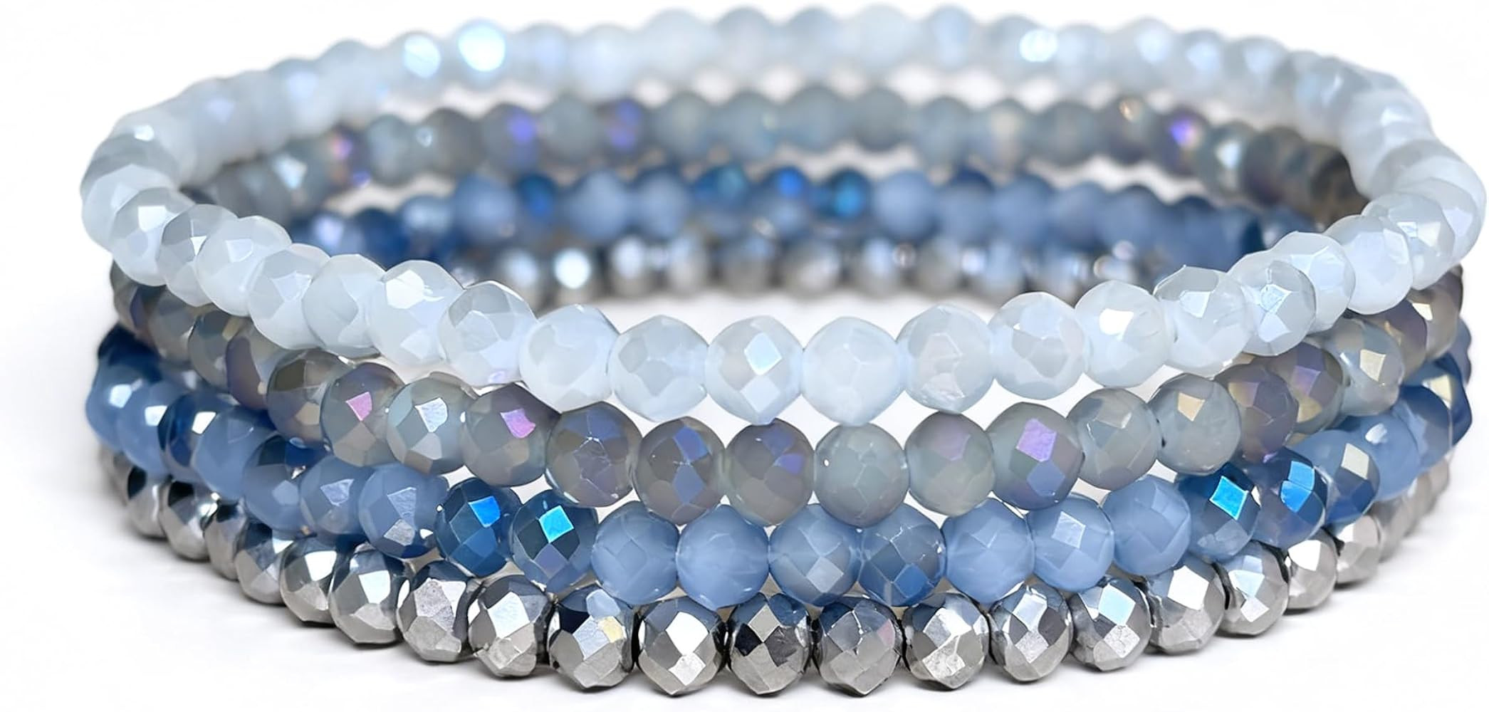 Boho Crystal Bracelet Set of 4pcs/set,4mm Beads Stackable Layering Stretch Bracelets for Women, F... | Amazon (US)