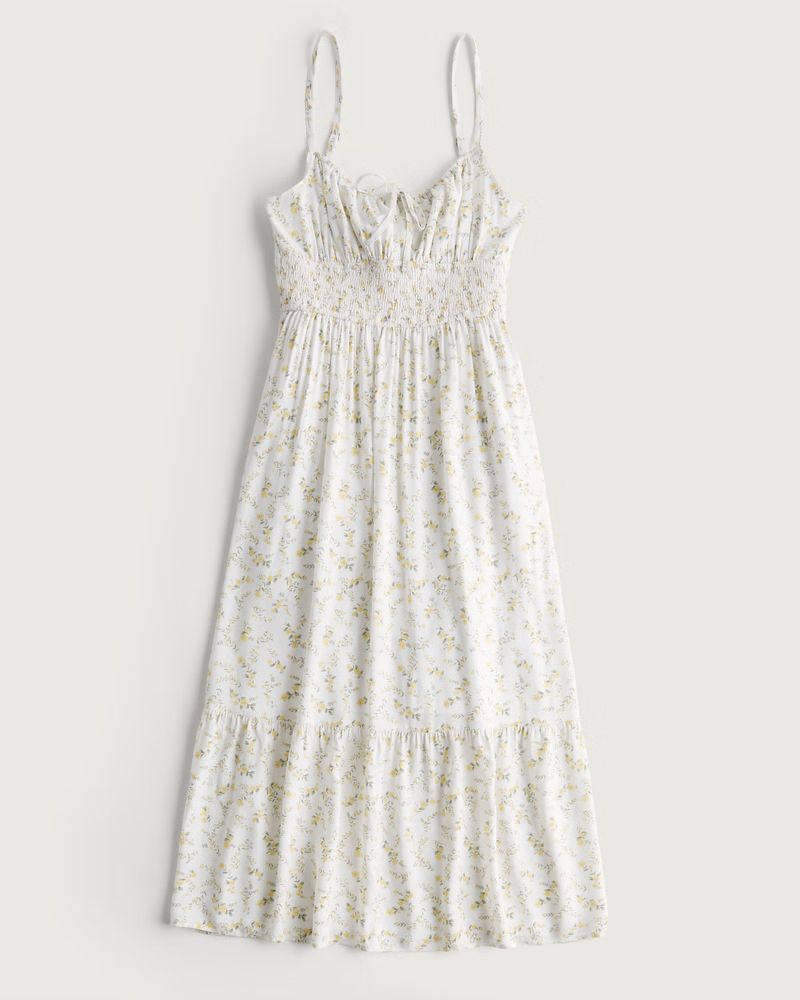 Women's Smocked Waist Tie-Back Midi Dress | Women's New Arrivals | HollisterCo.com | Hollister (US)