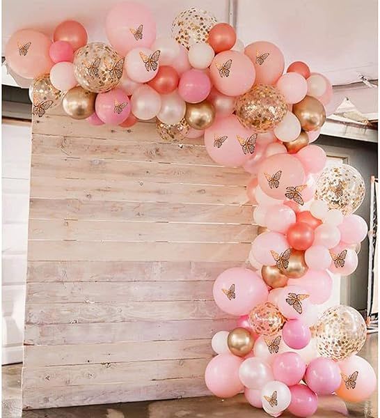DUBEDAT 146Pcs Rose Gold and pink Balloons Garland Arch Kit with 24pcs Butterfly Stickers for Bri... | Amazon (US)