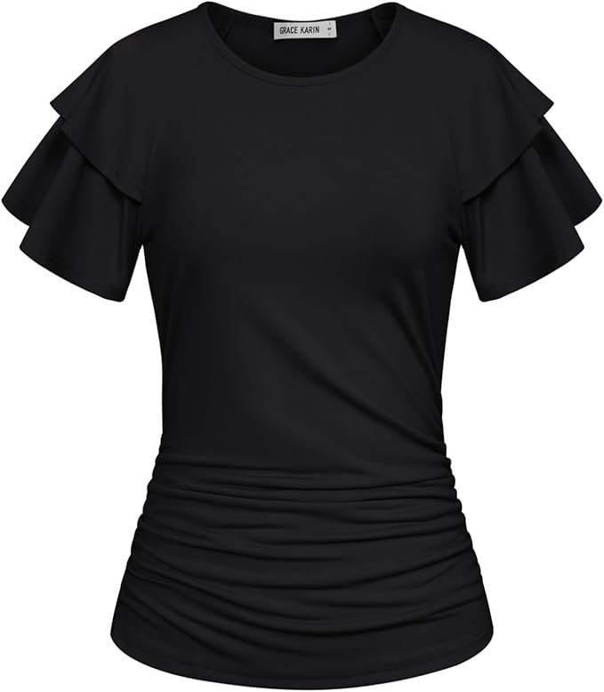 GRACE KARIN Summer Tops for Women Dressy Casual, Ruffle Short Sleeve Work Shirt, 2026 Spring Tren... | Amazon (US)