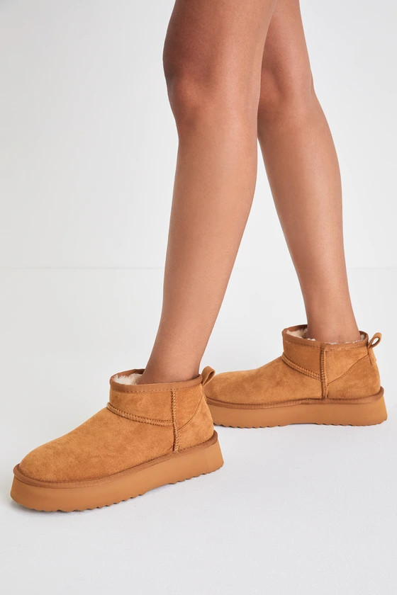 Breckenridge Chestnut Suede Faux Fur Platform Ankle Booties | Lulus
