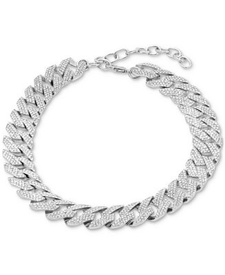 Silver-Tone Crystal Cuban Chain Choker Necklace, 12-1/2" + 3" extender | Macy's