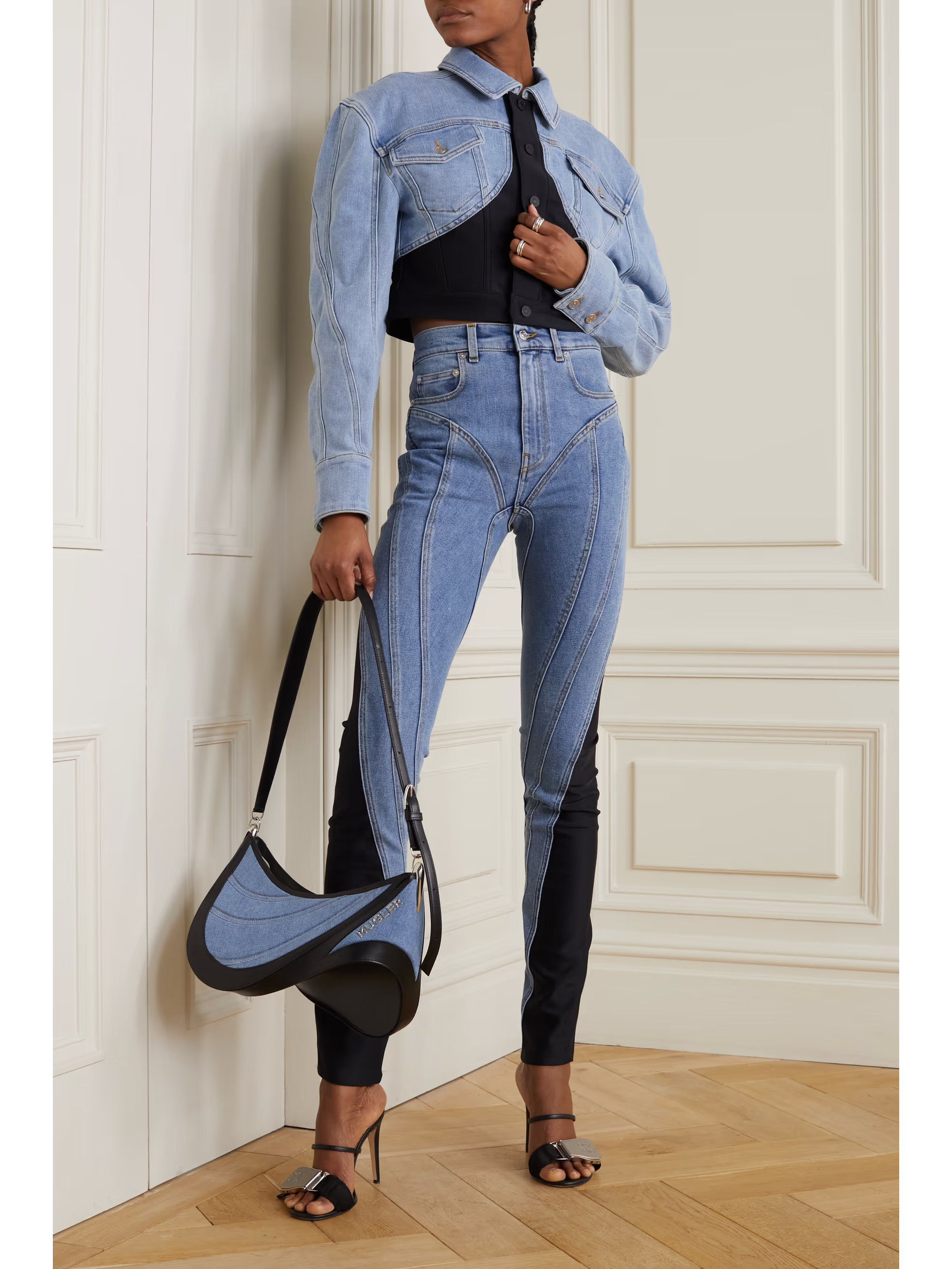 Cropped stretch jersey-paneled denim jacket | NET-A-PORTER (US)
