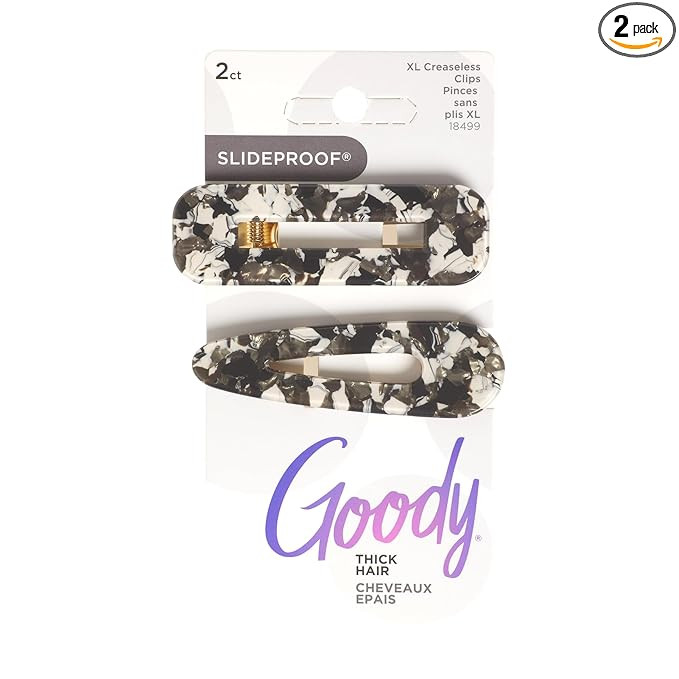 Goody SlideProof Resin Hinge Hair Clip Set, 2 Ct, XL-sized Printed Black Clips for Styling, Quick... | Amazon (US)