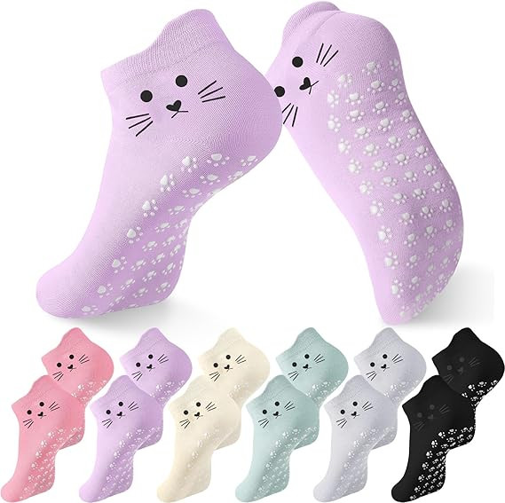 Geyoga 6 Pack Grip Cat Socks for Women Cute Yoga Cat Socks for Girls Non Slip Ankle Valentine Gif... | Amazon (US)