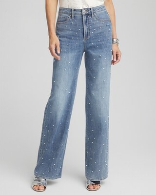 Petite Pearl Embellished High Rise Wide Leg Jeans | Chico's