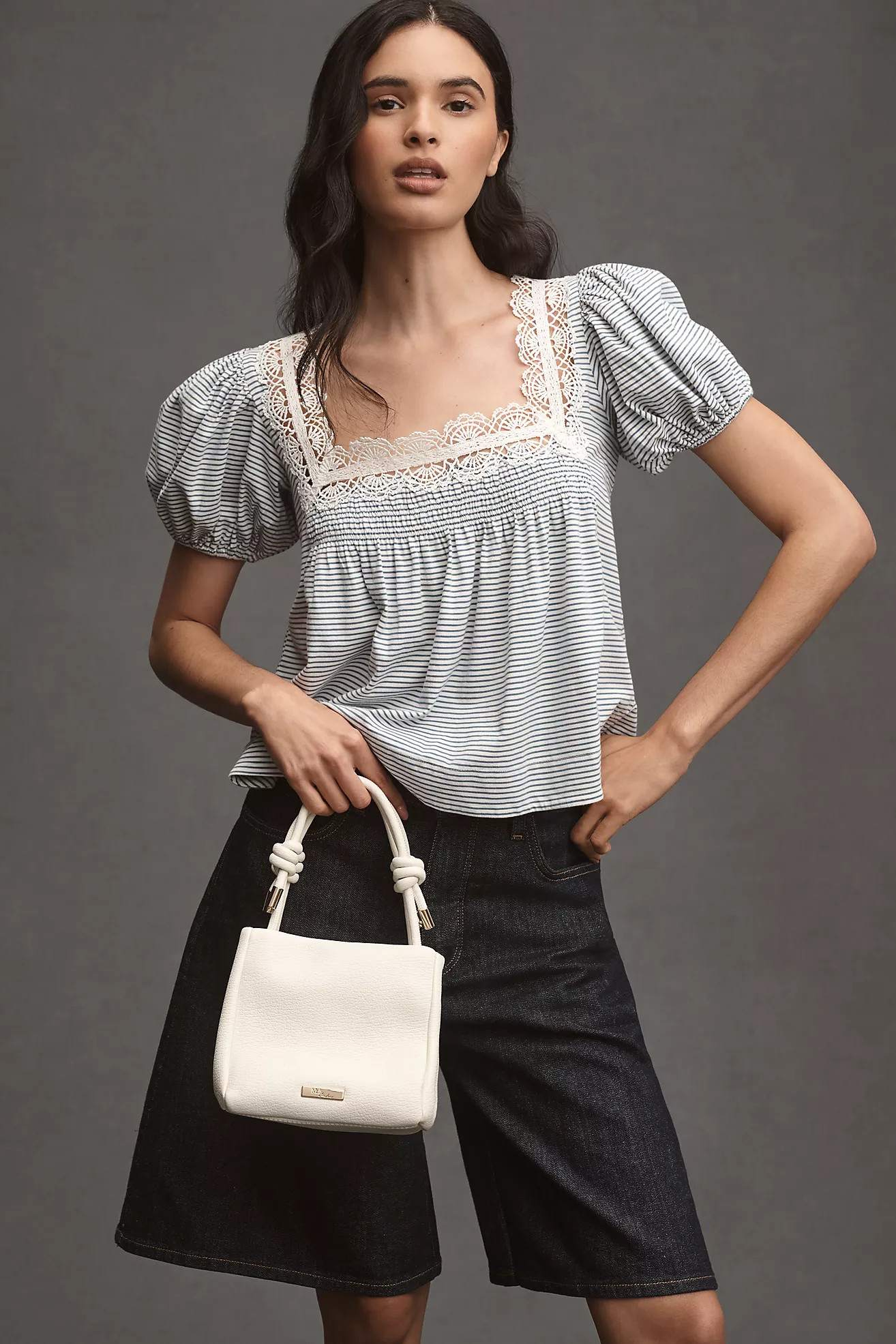 Maeve Square-Neck Puff-Sleeve Swing Tee | Anthropologie (US)