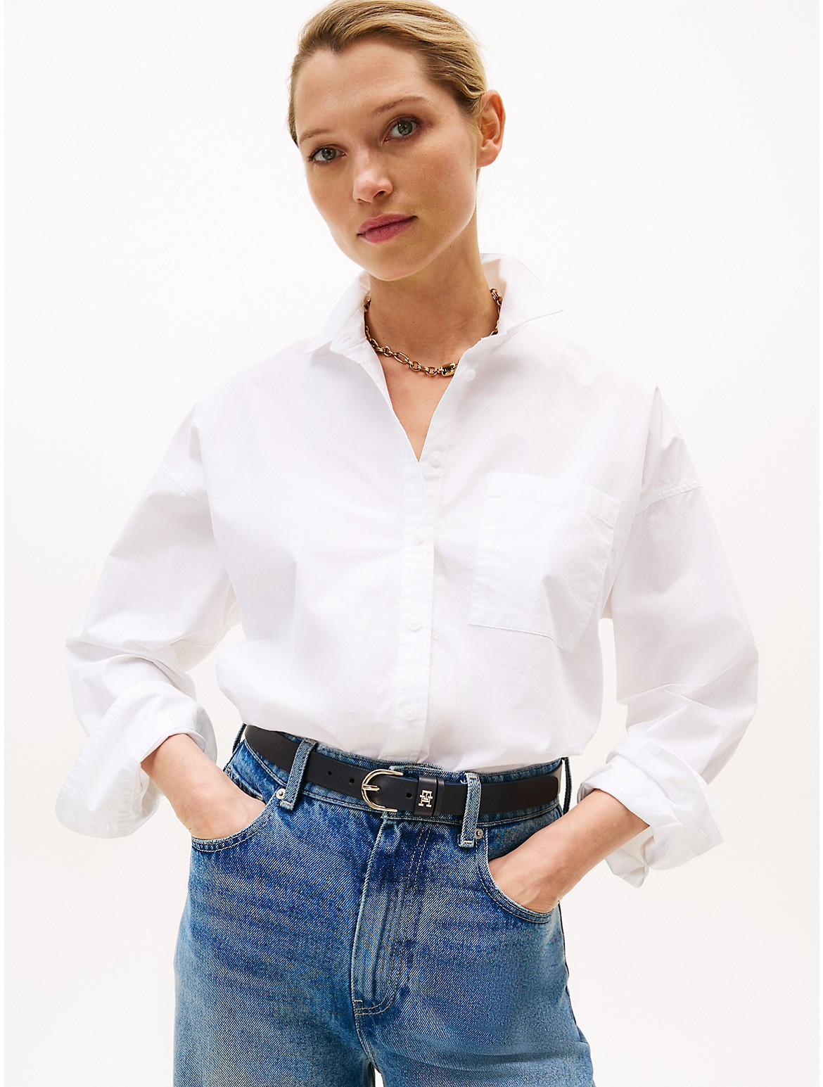 Tommy Hilfiger Women's Relaxed Fit Cotton Shirt - Optic White - XS | Tommy Hilfiger (US)