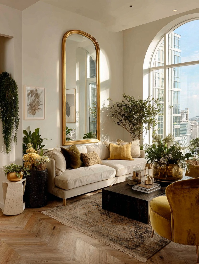 London-style luxury, done the quiet way.
This look proves that ivory isn’t gone — it just needs depth. A rich ivory velvet sofa, an arched gold frame mirror, and black accent pieces create that unmistakable London hotel meets modern apartment aesthetic. The secret is texture: plush velvet, warm metal, dark grounding elements, and layered greenery that softens the space and adds life.

It’s understated luxury at its best — elegant, calm, and elevated without trying too hard. You feel the richness, but you can’t pinpoint why. Perfect if you’re transitioning from older all-ivory décor into a modern, timeless, hotel-inspired home. Start small: introduce black, add gold, and let greenery do the rest.

#londonstylehome #quietluxury #understatedluxury #modernclassicdecor #ivorysofa #velvetsofa #goldmirror #archedmirror #blackaccents #luxurylivingroom #designerinspired #hotelathome #eleganthome #modernhomedecor #timelessinteriors 

 #LTKHome