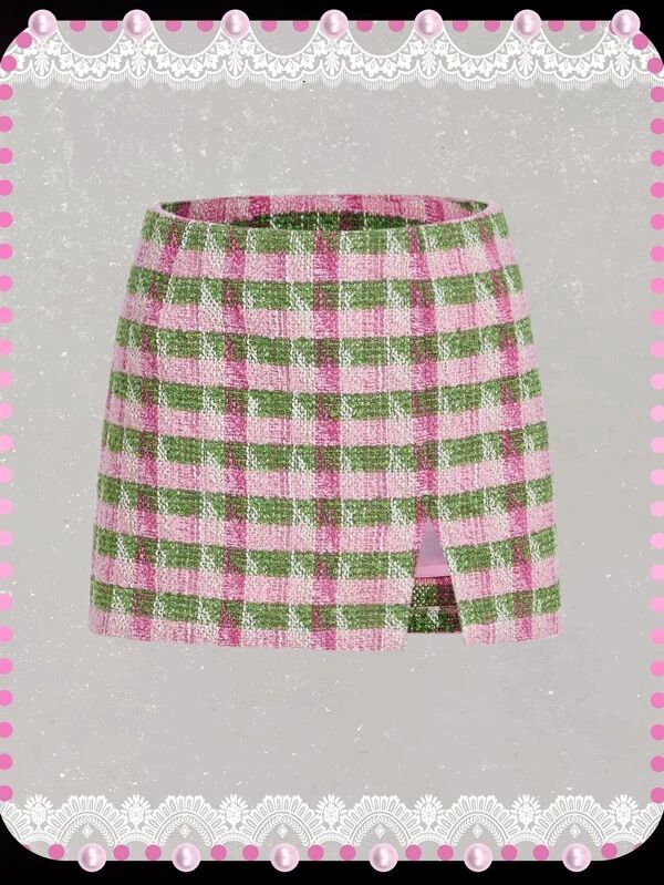 SHEIN ICON Plaid Split Hem Tweed Skirt
   
      SKU: sw2205200776466605
          (21 Reviews)  ... | SHEIN