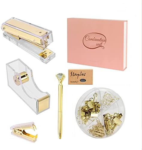 Elegant Gold Desk Accessories Gift Kit with Desktop Stapler, Tape Dispenser, Staple Remover, Diam... | Amazon (CA)