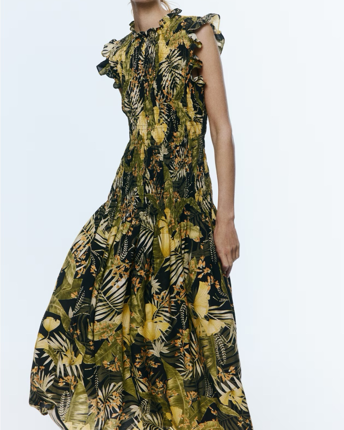Tropical print smocked midi dress 

#LTKSeasonal