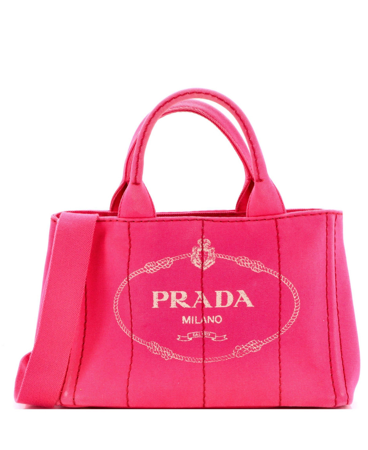 Pre-Owned Prada Small Canapa Convertible Shopping Tote Canvas - Pink | Macy's