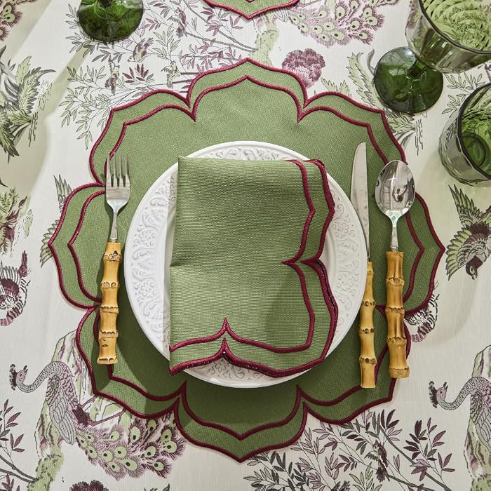 Embroidered Scalloped Placemats, Floral Placemats for Dining Table, Elegant, Waterproof, Washable... | Amazon (US)