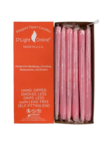 D'light Online Elegant 10" Unscented Pink Taper Candles Premium Quality Hand-Dipped Tapered Candles, Dripless and Smokeless - Set of 12 Tapered Candles(10 Inch, Pink) | Amazon (US)