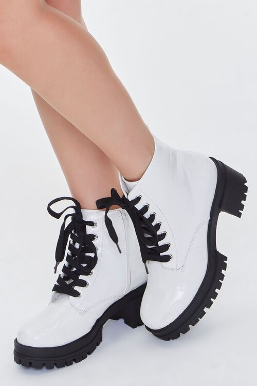 Faux Croc Leather Lace-Up Booties | Forever 21 (US)