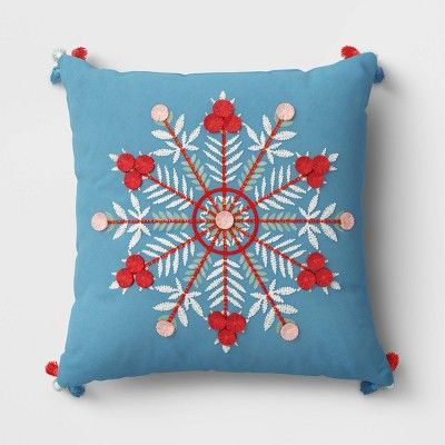 Holiday Embroidered Snowflake Square Throw Pillow Blue - Opalhouse™ | Target