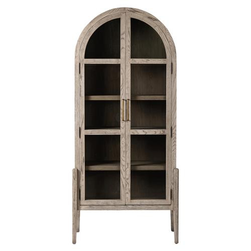 Ivan Mid Century White Solid Oak Wood 2 Glass Door Arched Display Case | Kathy Kuo Home