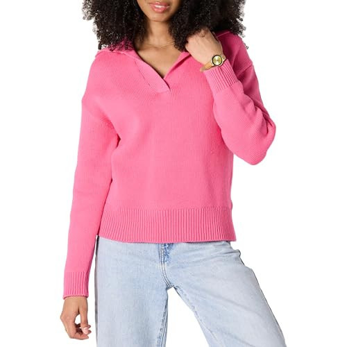 Amazon Essentials Women's Regular-Fit Midweight Cotton Polo Pullover Sweater, Hot Pink, Medium | Amazon (US)
