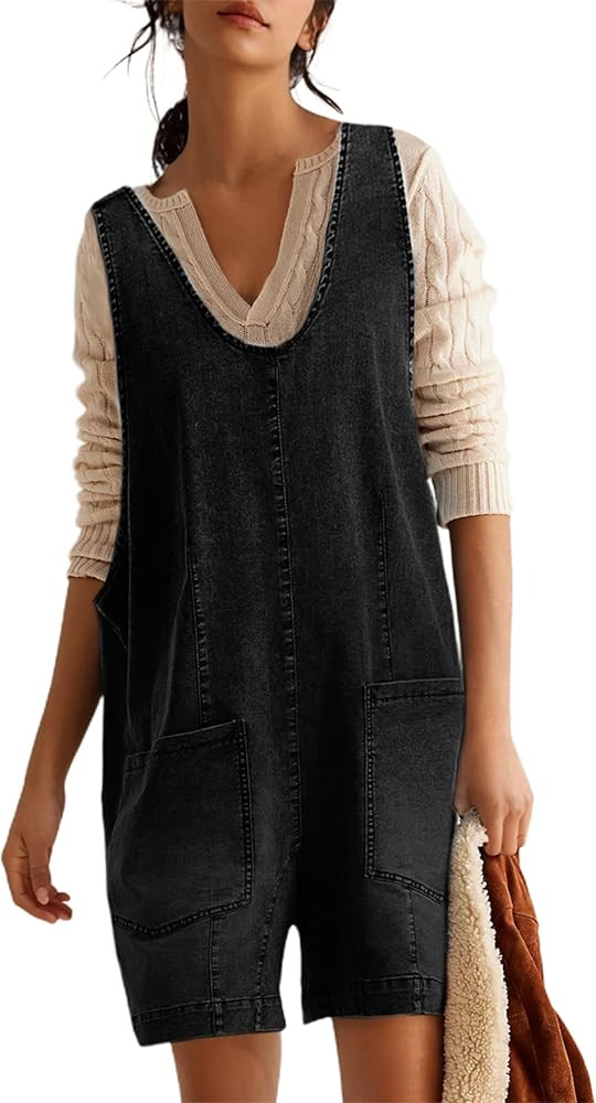 Denim Overall Shorts for Women Causal Jean Denim Romper Adjustable Straps Sleeveless Shortalls wi... | Amazon (US)