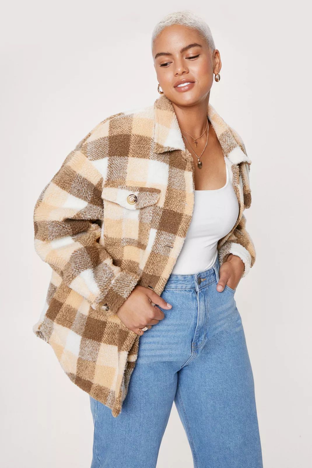 Plus Size Brown Check Shacket | Nasty Gal (US)