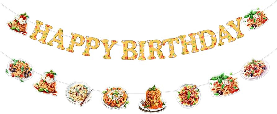 Pasta Birthday Party Decorations, Spaghetti Themed Happy Birthday Banner Garland Glitter DIY Requ... | Amazon (US)