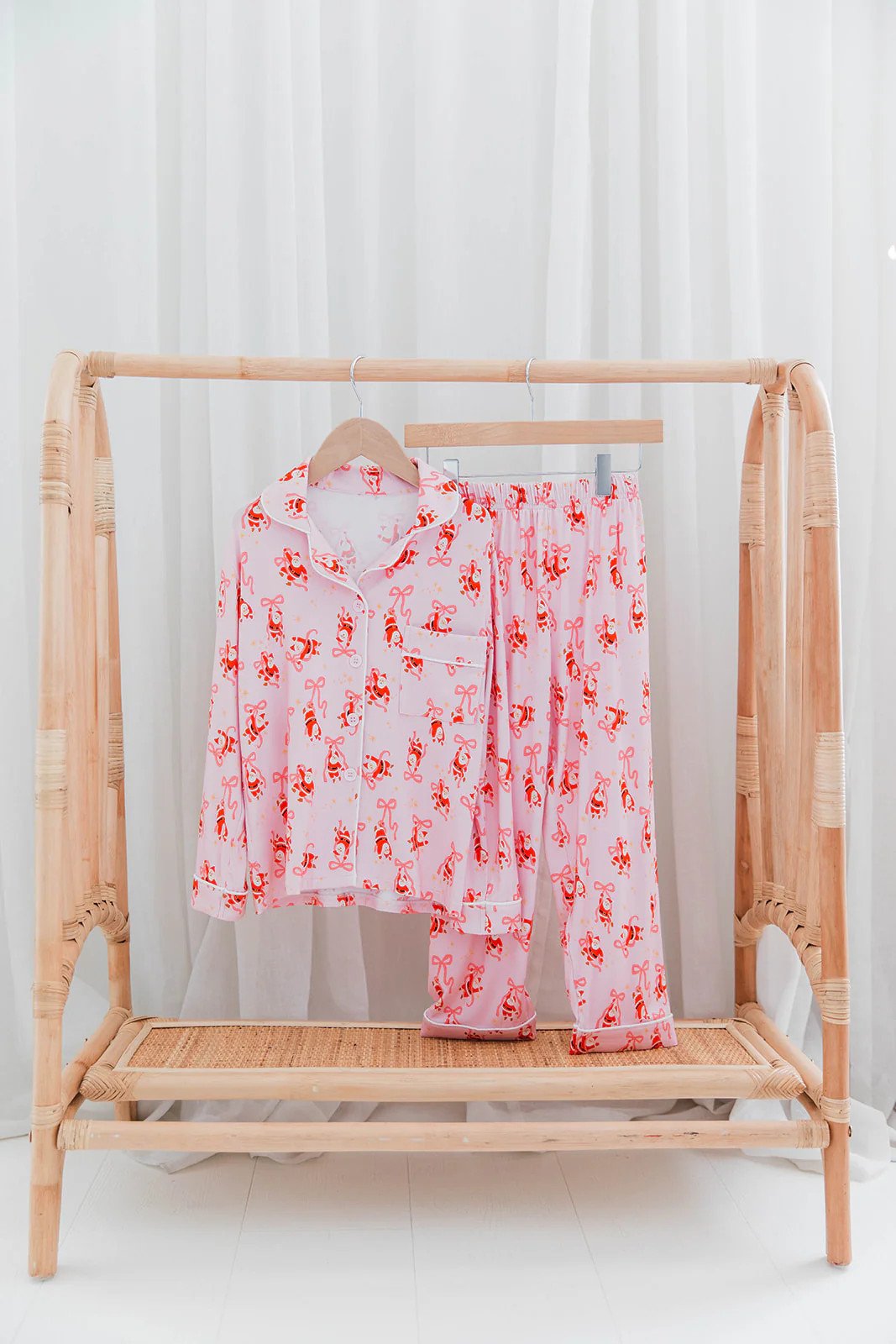 Toddler Wrapped by Santa Button-Down Two-Piece Set | Santa & Bow Print | Ollie's Day