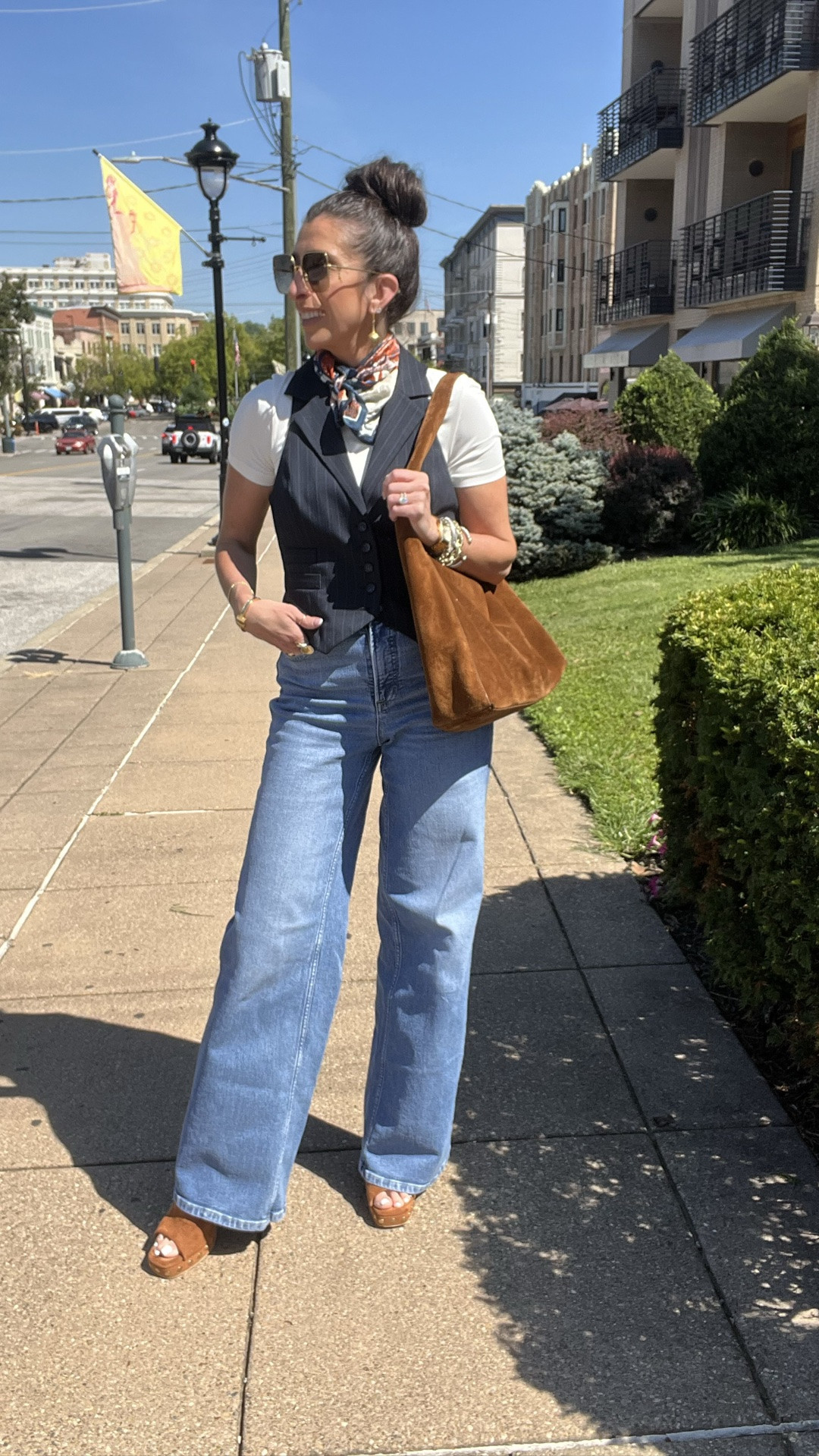 Some things just never go out of style…

My vest is 20+ years old, keeps making the cut when I do a closet cleanse.  I don’t wear it all the time, but everything about is is simply timeless.

I had a vision that it would pair perfectly with my wide leg denim plus fitted tee from @spanx , neck scarf, mules & suede bag!  My over-the-top bracelet stack, signature sunnies & favorite German Kabirski rounded out my look for the day.  And I cannot tell you how many compliments I got…classic fashion is always a win!

#LTKdayinmylife #LTKmomlife #LTKOver40