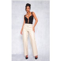 Tall Cream Faux Leather Zip Detail Straight Leg Pants | PrettyLittleThing US