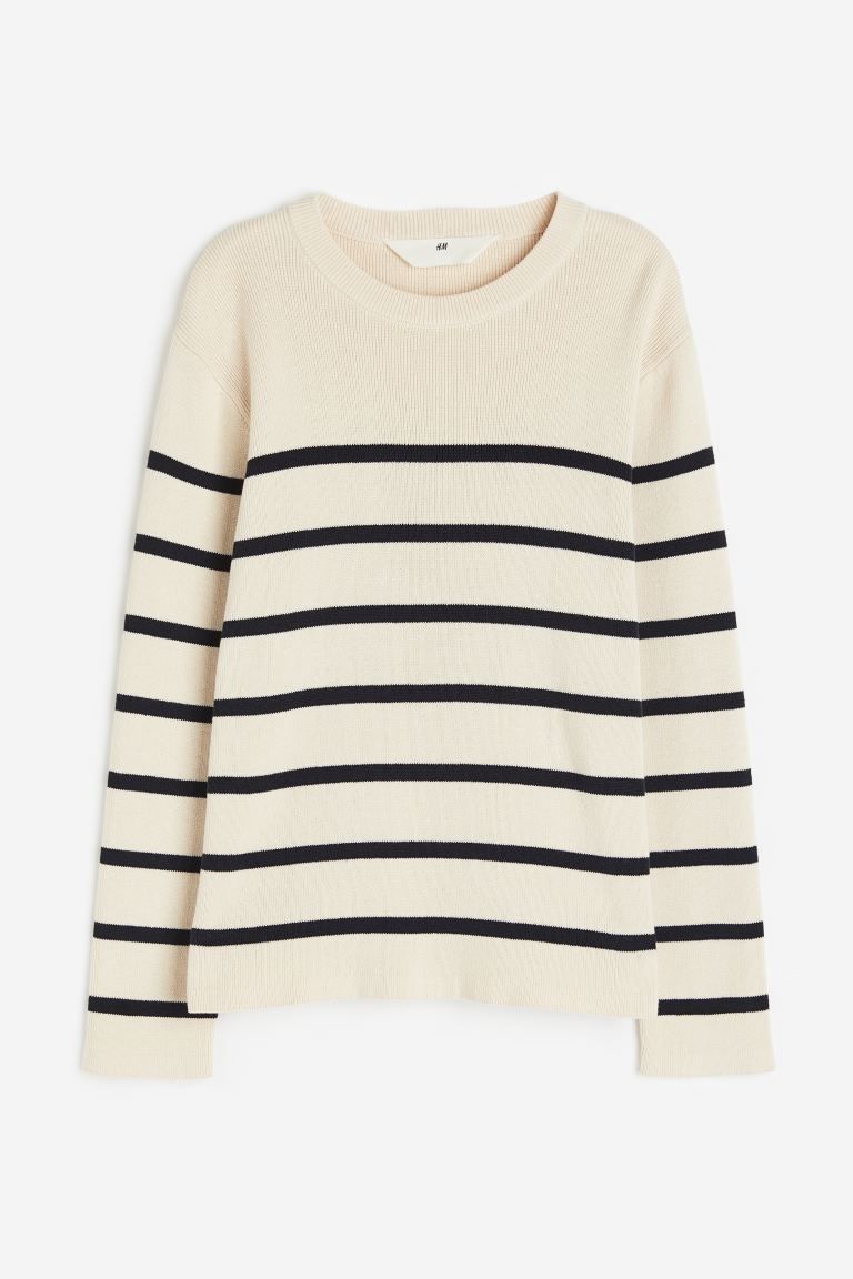 Fine-knit Cotton Sweater - Natural white/striped - Kids | H&M US | H&M (US)