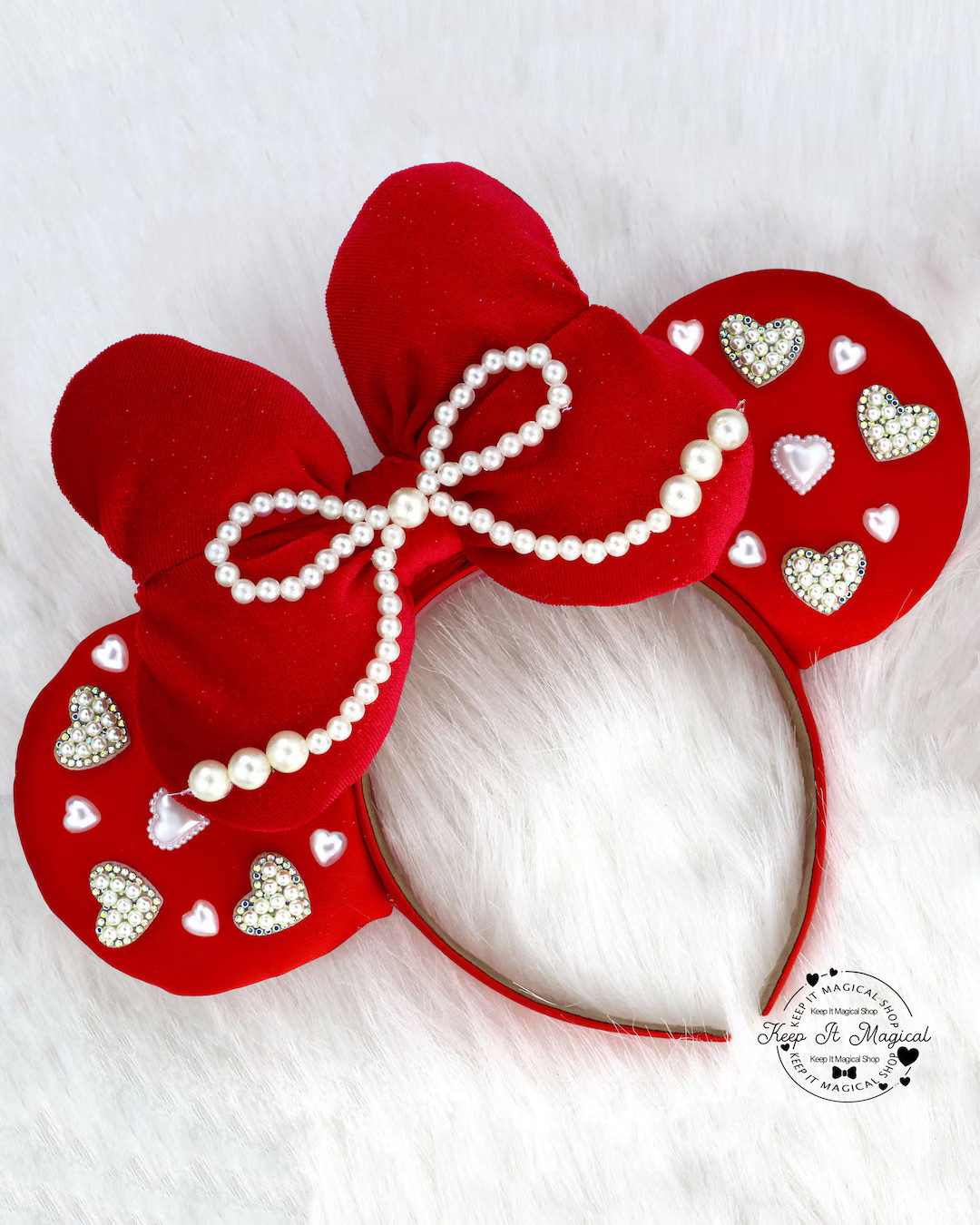 Valentine Mickey Ears Red Sweetheart Minnie Ears Pearl Coquette Ears Valentines Day Mickey Ears V... | Etsy (US)