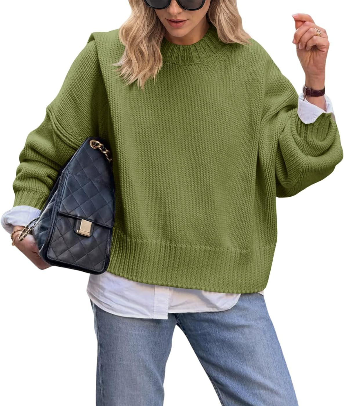 Saodimallsu Womens Oversized Sweaters Chunky Knit Fall Casual Pullover Tops | Amazon (US)