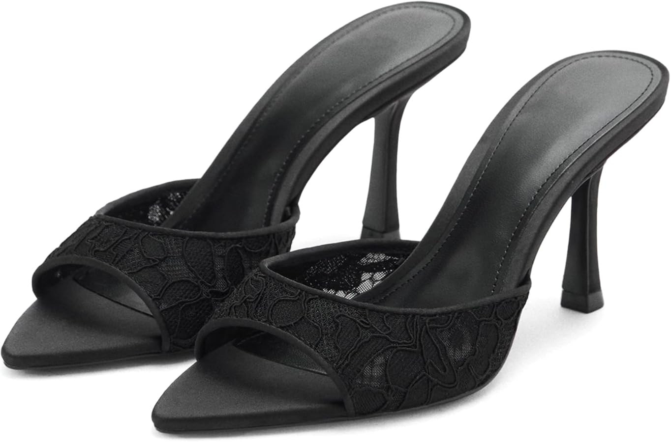 High Heel Mules for Women Slip On Open Pointed Toe Classy Patent Leather Stiletto Pumps Formal Sl... | Amazon (US)