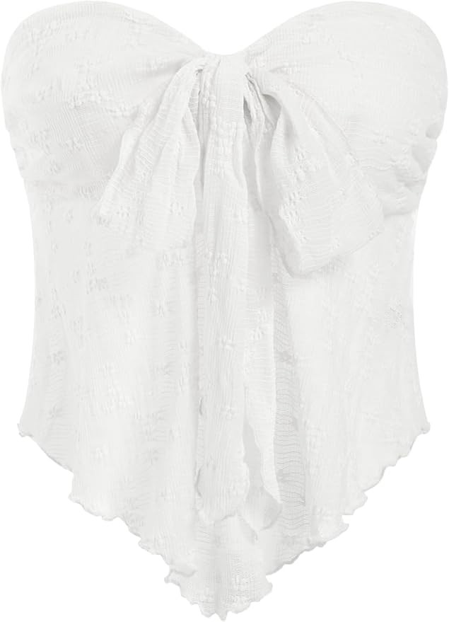 CIDER Women's Tube Tops Floral Mesh Flowy Cute Tops Tie Front Strapless Sexy Going Out Tops | Amazon (US)