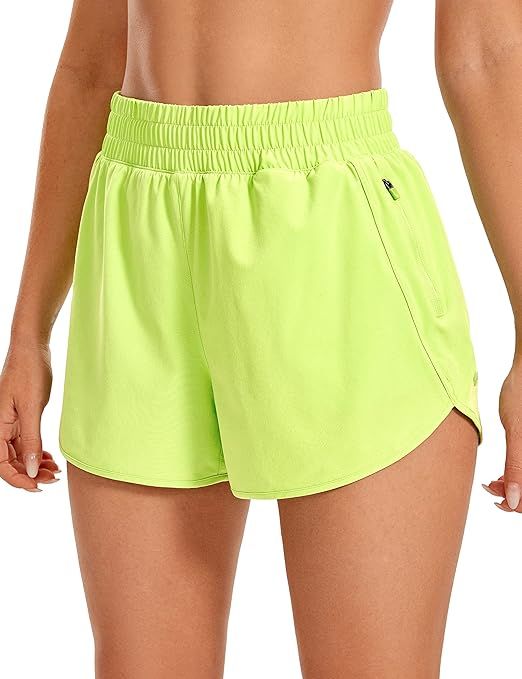 CRZ YOGA Women's High Waisted Running Shorts Mesh Liner - 3'' Dolphin Quick Dry Athletic Gym Trac... | Amazon (US)