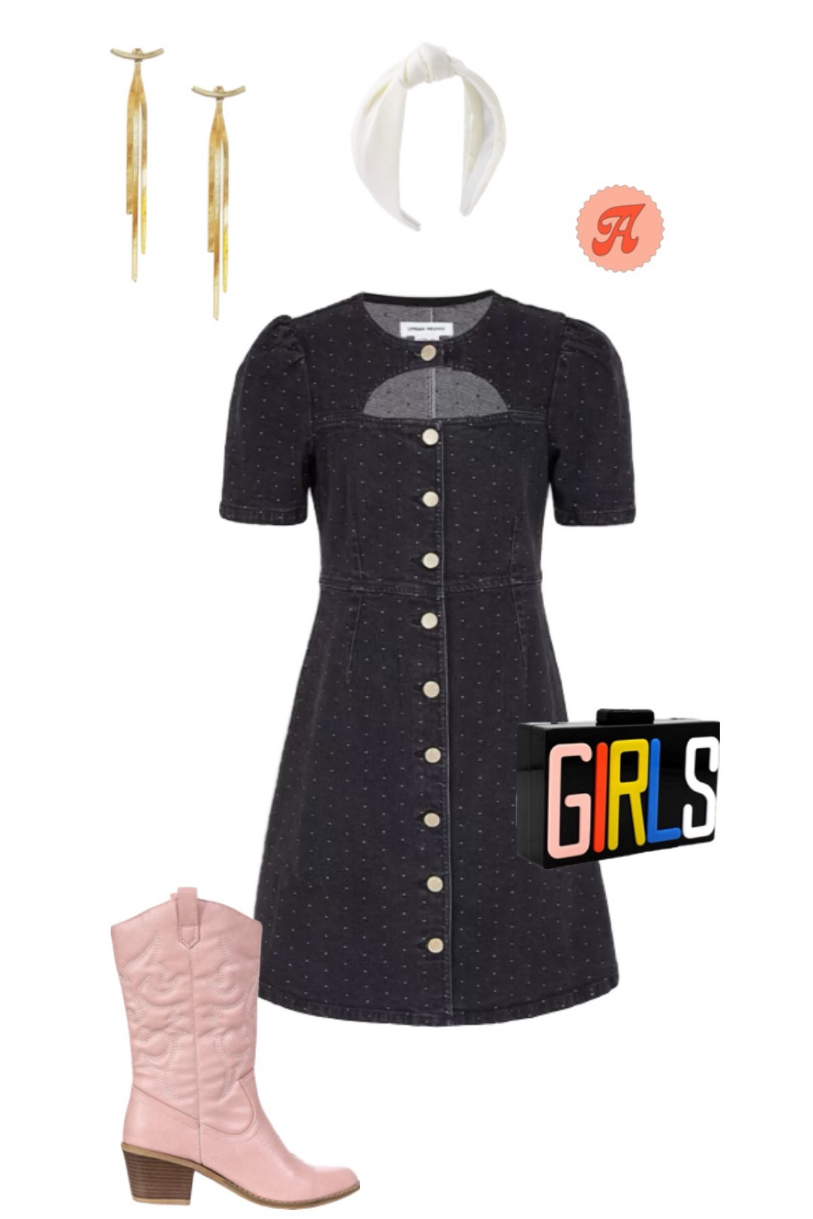 the cutest denim dress! ✨ 

tags: denim dress, western, gold earrings, headband, statement purse, boots, pink boots, country concert, nashville outfit

#LTKstyletip #LTKFind #LTKunder100