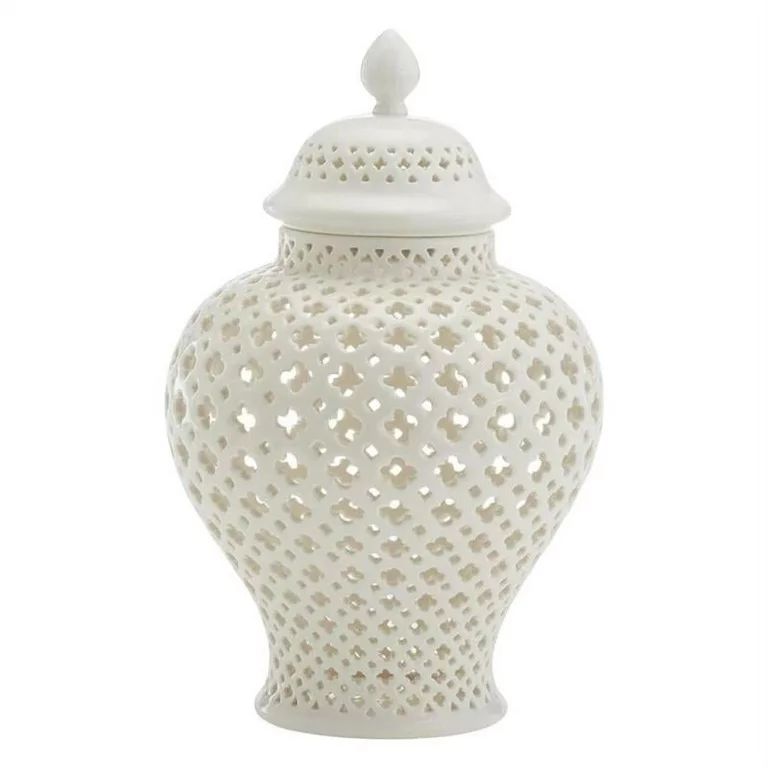 Ceramic Ginger Jar Carved Lattice Handicraft Temple Jar Home Decor , white, 16x16x28CM | Walmart (US)