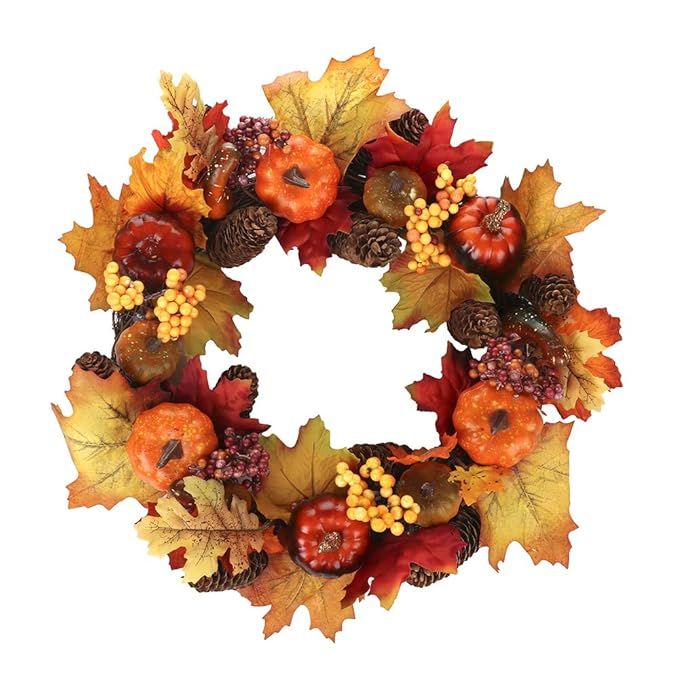 Pumpkin Berry Harvest Silk Fall Front Door Wreath,Autumn Leaves Wreath Colors Enhance Home Decor,... | Amazon (US)