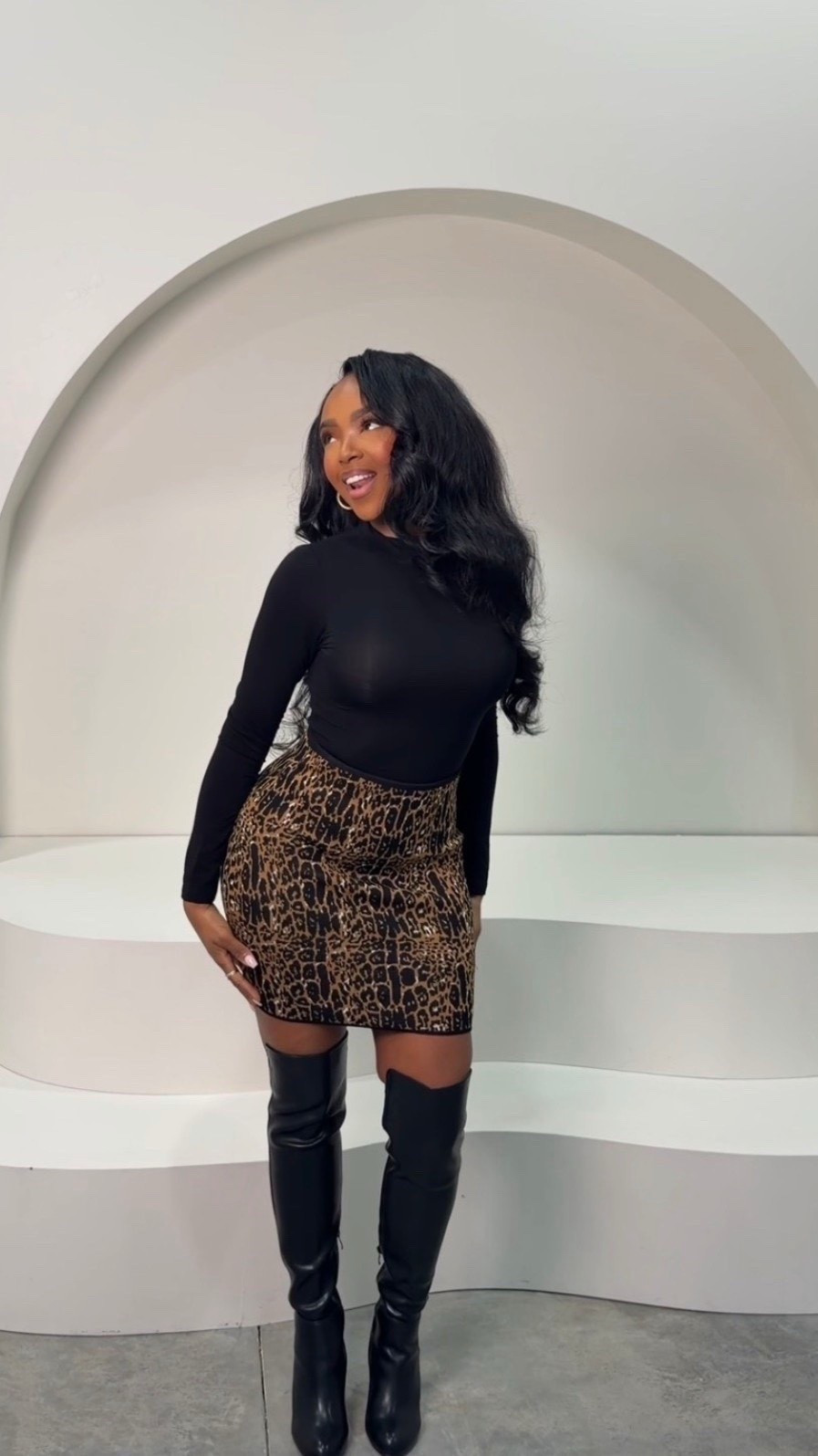 ✨ A bold and elevated Express moment
This fitted black top paired with an animal-print mini skirt and thigh-high boots is such a chic way to dress up a night-out look. Flattering, confident, and a statement without overthinking the styling.

Perfect for dinner nights, winter parties, and any dressed-up evening out.

night-out outfit idea, animal-print mini skirt look, thigh-high boots styling, chic Express outfit inspiration, elevated evening fashion.

📏 Sizing: Top (Small) • Skirt (TTS) • Boots (TTS)
Measurements: 5’4” · 138 lbs · 34D · 27” waist · 40” hips

✨ Everything linked below for easy shopping

Follow me on Instagram and YouTube @kirasfashionfinds

#LTKootd #LTKPetite #LTKHoliday