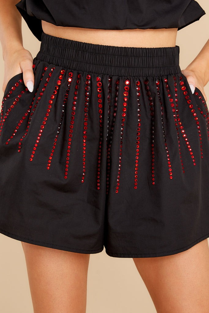 Black With Red Burst Cotton Shorts | Red Dress 