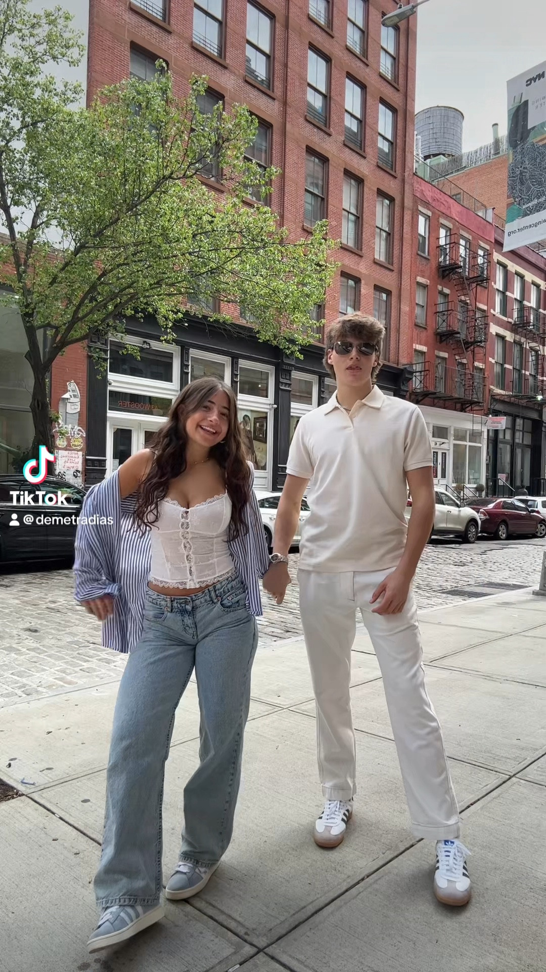 nyc🍎 i love this outfit so much 
top: white fox (small)
button up: beachlunchlounge (nordstrom rack)
jeans: motel rocks (low rise parallel) (80s light blue wash) (W26 L32)

pierce’s outfit: 
shirt: zara
pants: abercrombie 