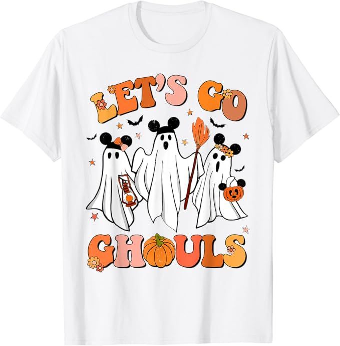 Retro Groovy Let's Go Ghouls Halloween Ghost Outfit Costumes T-Shirt | Amazon (US)
