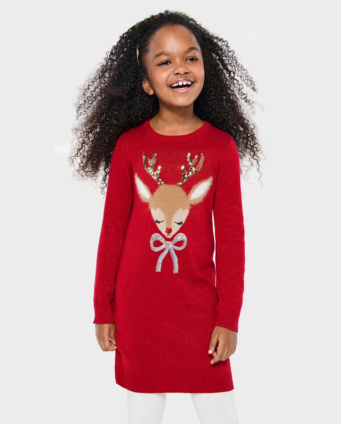 Girls Christmas Long Sleeve Reindeer Sweater Dress - CLASSICRED | The Children's Place CA | The Children's Place