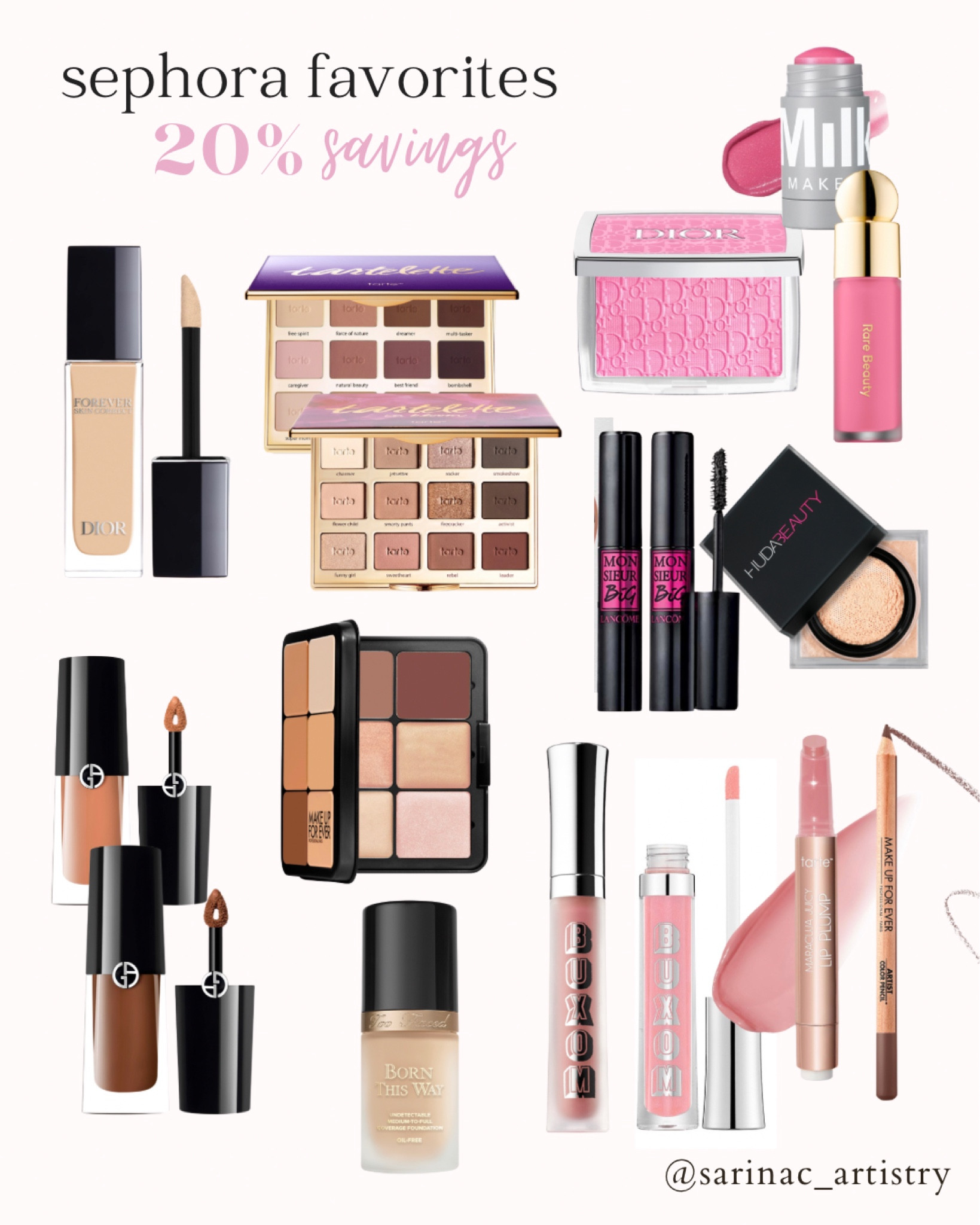 Sephora favorites! These are my tried and true concealers, foundations, blushes, lipglosses, eyeshadows and mascaras that I use on myself and my clients. 

I’ll definitely be grabbing a few during this sale 💖

#sephora #sale #makeup #beautyfavorites #makeupfavorites 

#LTKsalealert #LTKbeauty #LTKGiftGuide