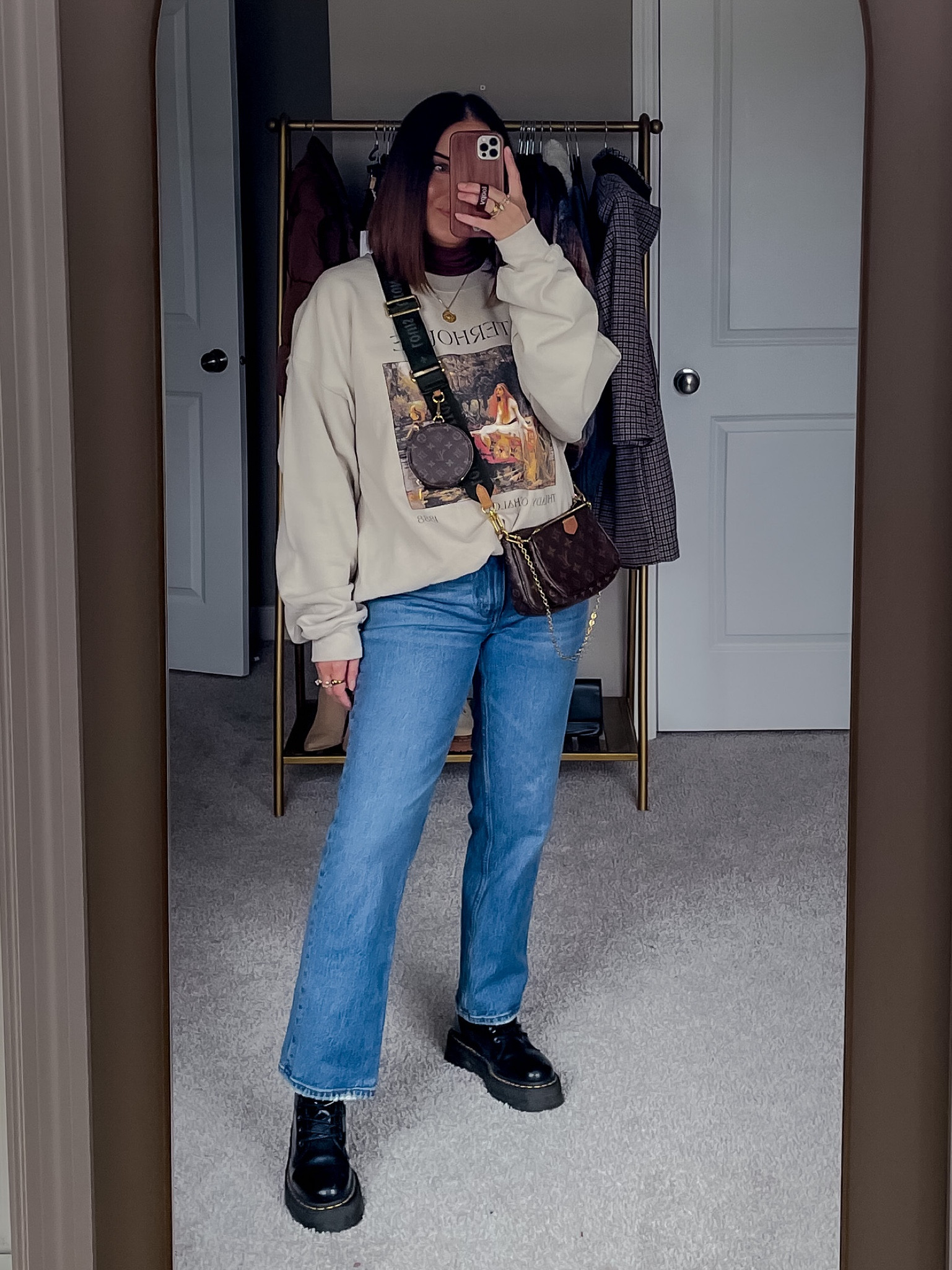 Casual winter outfit on sale! M turtleneck, xl sweatshirt, 28s denim, doc martens tts

#abercrombiejeans #oversizedsweatshirt #midrisejeans #winteroutfit

#LTKSeasonal #LTKsalealert #LTKunder100